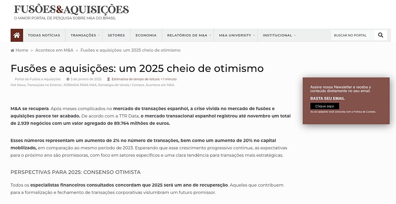Fuses e aquisies: um 2025 cheio de otimismo